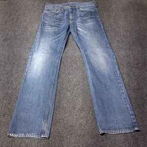 Bullhead Denim Jeans Men Size 32x32 Blue Whiskered Gravels Slim Fit Straight‎